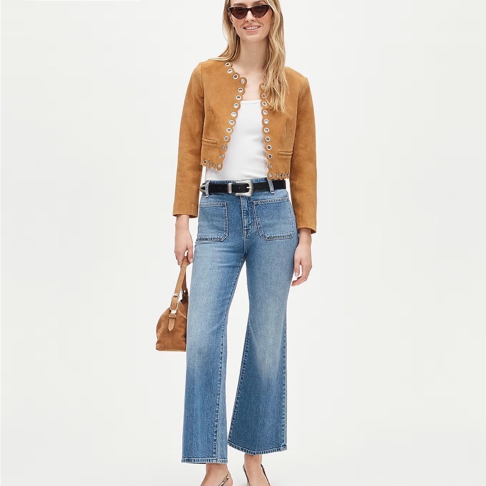 J. Crew Brown Suede Grommet-Trim Cropped Jacket - Picture 3 of 6